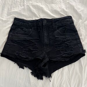 AEO Black Distressed Denim Shorts